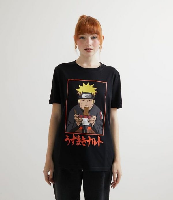 Blusa Alongada em Algodão com Estampa Frontal do Naruto