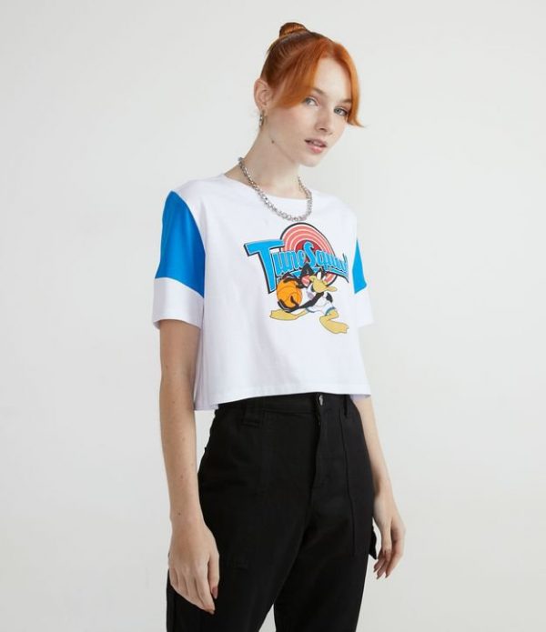 Blusa Cropped em Algodão com Estampa do Tune Squad