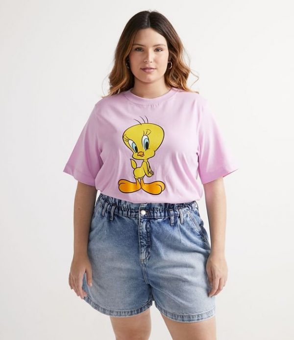 Blusa Manga Curta com Estampa Piu Piu Curve e Plus Size