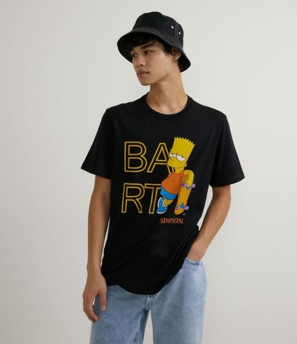 Camiseta Manga Curta Estampa Bart Simpson e Lettering