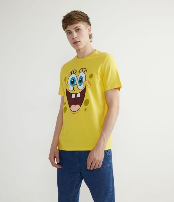 Camiseta Manga Curta em Algodão com Estampa do Bob Esponja