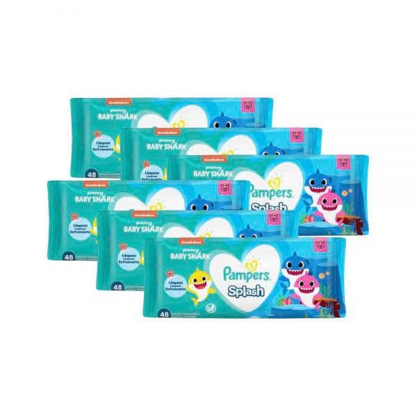 Kit 288 Lenços Umedecidos Pampers Splashers Baby Shark