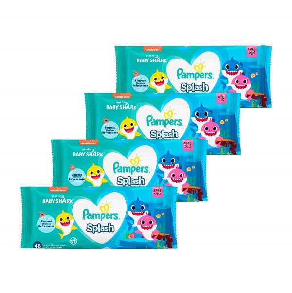 Kit Lenço Umedecido Pampers Splashers Baby Shark 192 Unidades