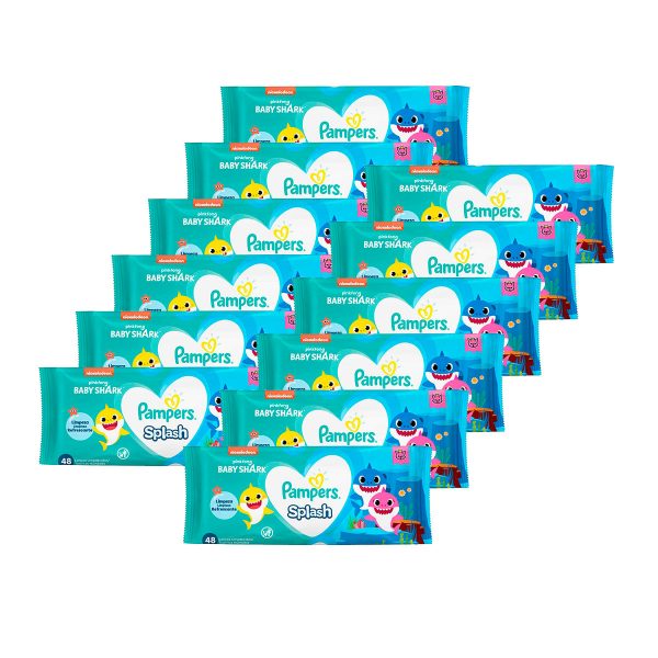 Kit Lenço Umedecido Pampers Splashers Baby Shark 576 Unidades