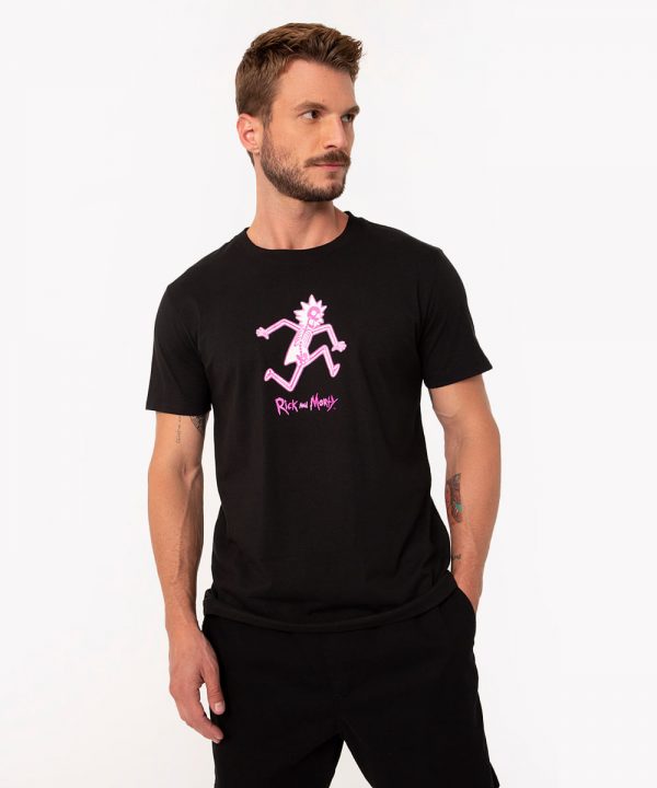 camiseta de algodão manga curta rick and morty preto