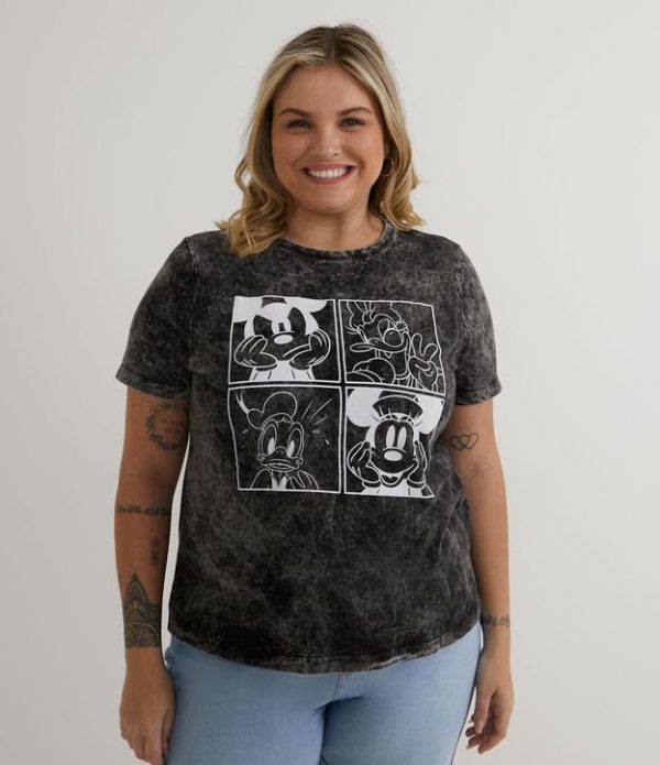 Blusa em Algodão Marmorizada com Estampa Personagens Disney Curve & Plus Size