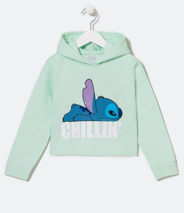 Blusão Cropped Infantil em Moletom com Estampa de Stitch - Tam 5 a 14 anos