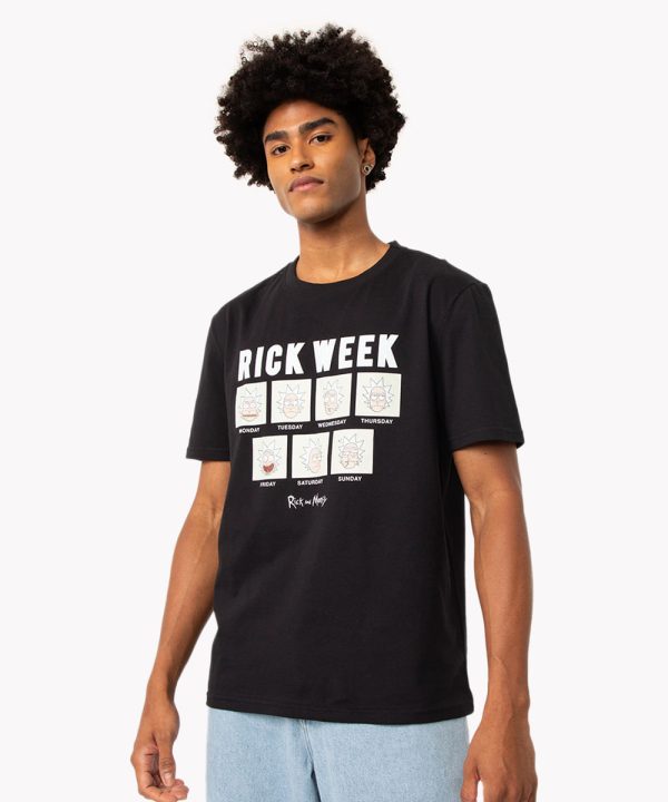 camiseta de algodão rick and morty manga curta preto