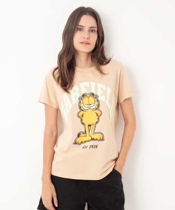 camiseta manga curta garfield bege