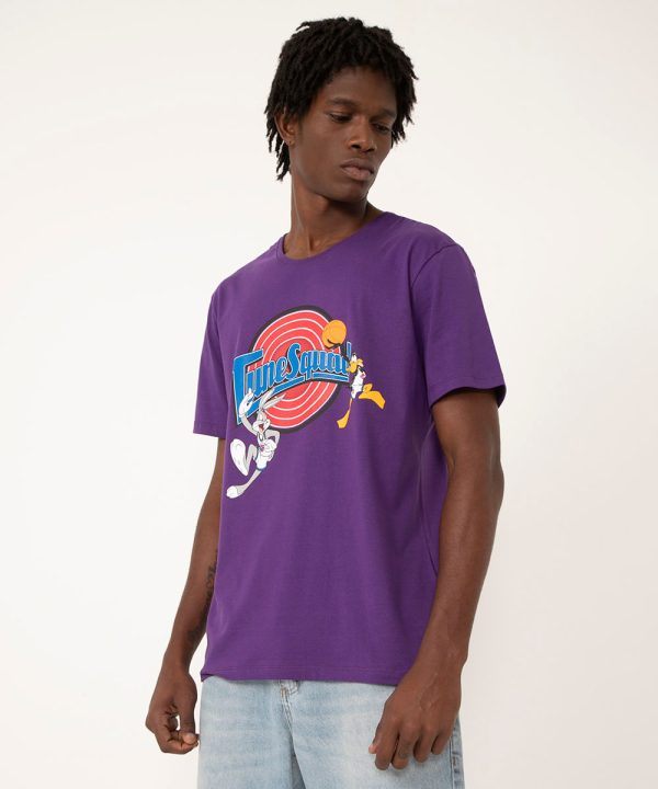 camiseta de algodão manga curta looney tunes roxo