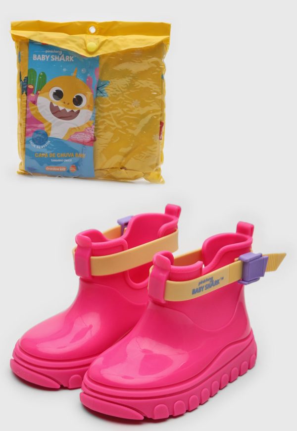 Infantil - Galocha Grendene Baby Shark Rain Fun A Rosa