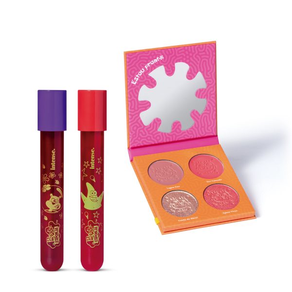 Combo Intense Bob Esponja: Lip Tint Coral Patrick Estrela 5,5ml + Palette Multifuncional 5,5ml + Nécessarie