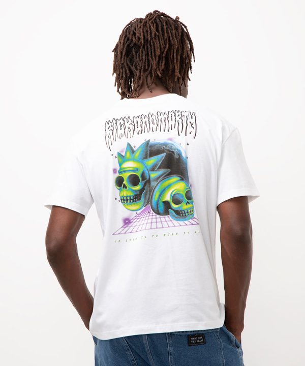 camiseta de algodão rick and morty off white