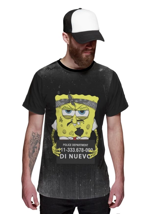 Camiseta Bob Esponja Preso Masculina Preta