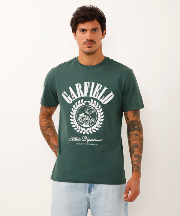 camiseta comfort de algodão garfield verde