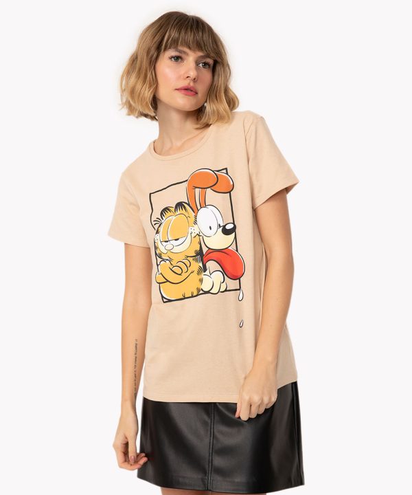 camiseta de algodão garfield manga curta kaki