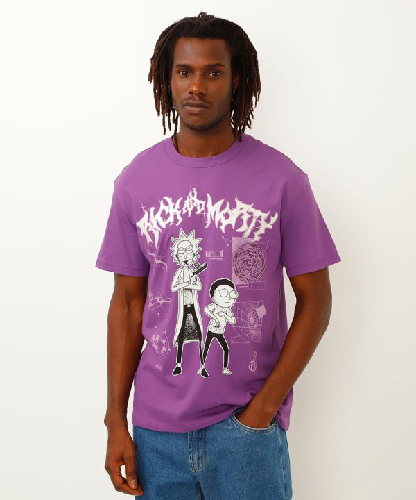 camiseta de algodão rick and morty roxa