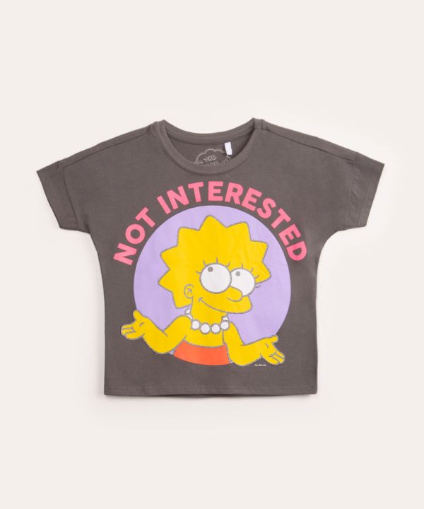 camiseta juvenil de algodão lisa simpson cinza médio