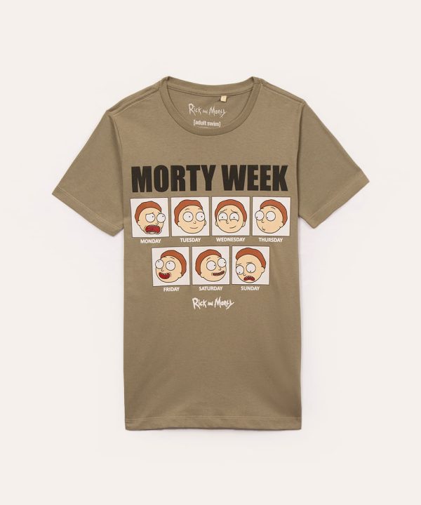 camiseta de algodão juvenil rick and morty verde militar