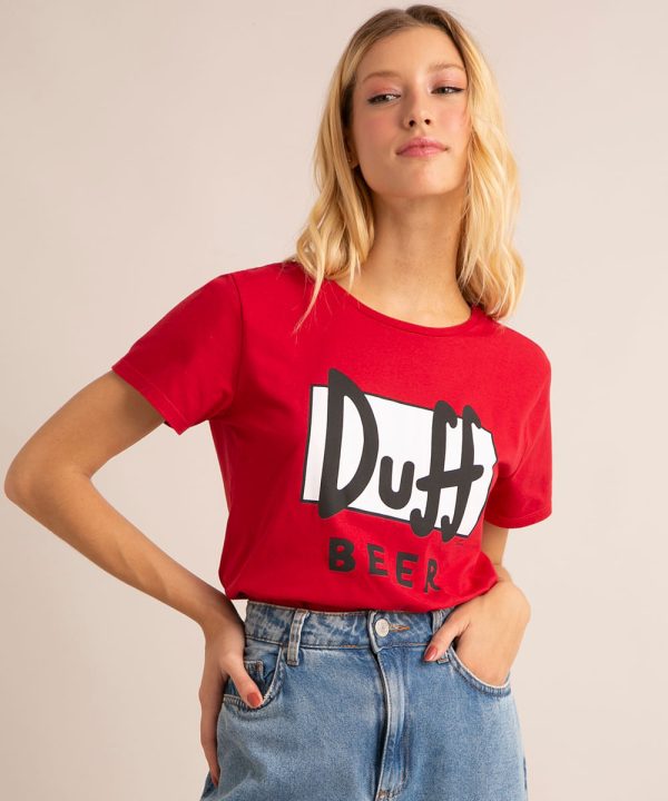 Blusa Feminina Duff Beer Os Simpsons Manga Curta Decote Redondo Vermelha