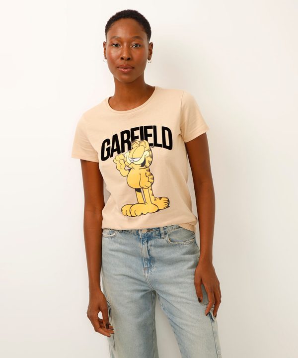 camiseta de algodão manga curta garfield bege