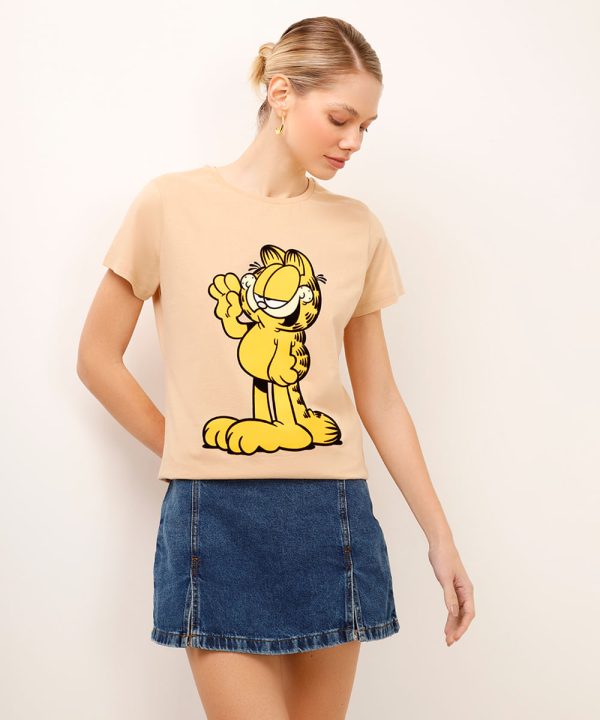 camiseta de algodão garfield bege