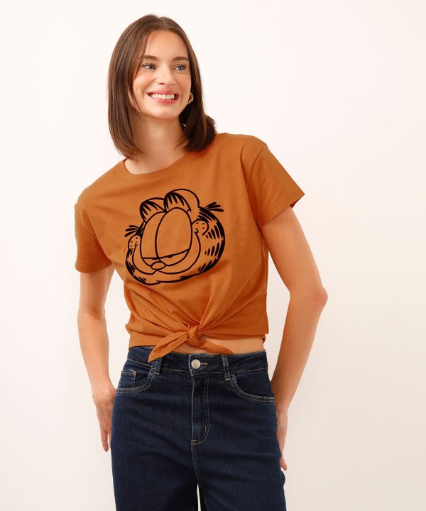 cropped de algodão garfield com amarração laranja