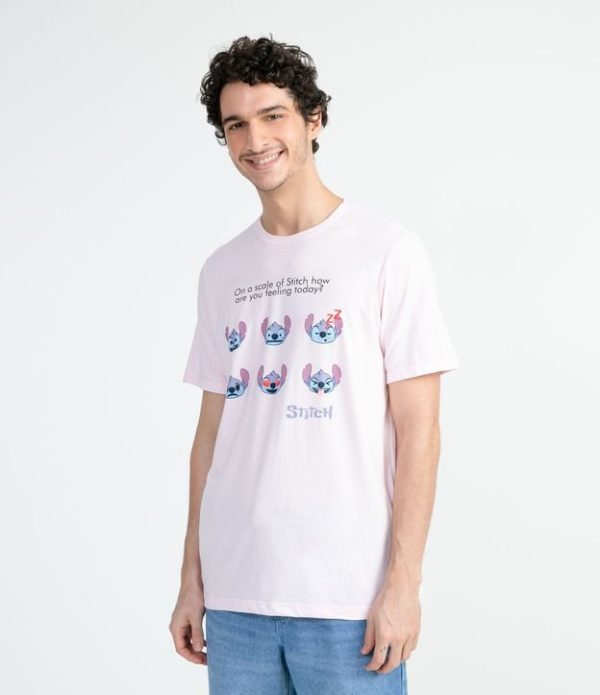 Camiseta Manga Curta em Algodão com Estampa Stitch Moods