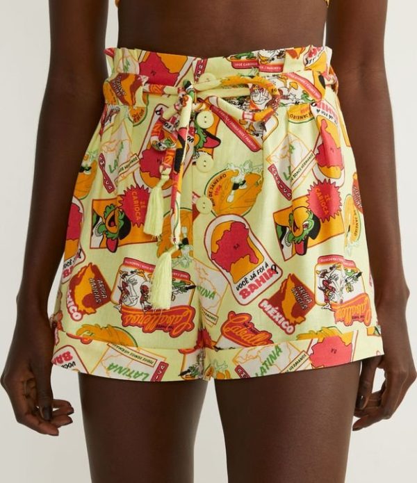 Short Clochard em Linho com Cordão para Amarração e Estampa Zé Carioca