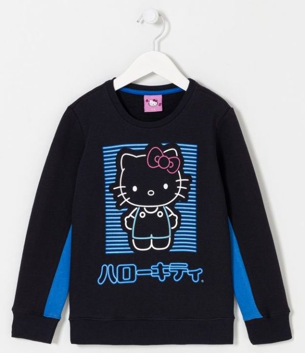 Blusão Infantil em Moletom com Recortes e Estampa da Hello Kitty - Tam 5 a 14 anos