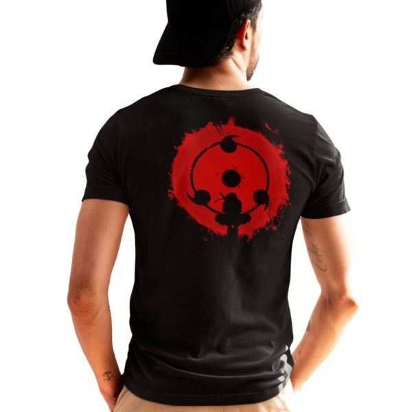 Camisa Camiseta Anime Naruto Shippuden Mangekyou Sharingan 100% Algodão Preto