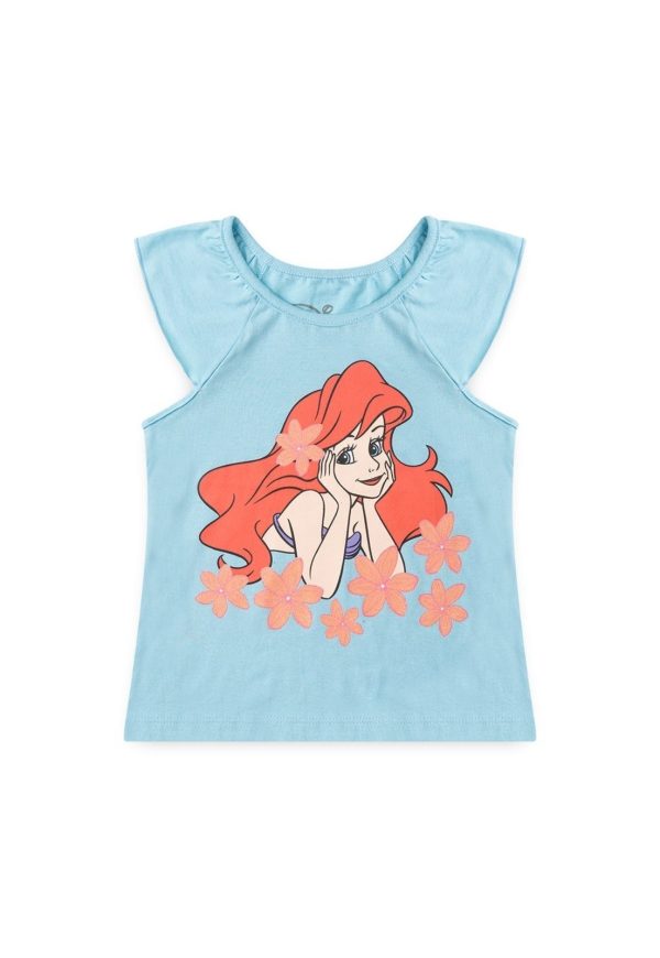 Infantil - Blusa Disney Manga Curta Menina Azul Ariel