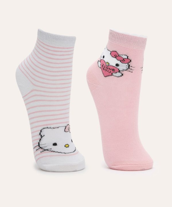Kit de 2 Meias Infantis Cano Médio Hello Kitty Multicor