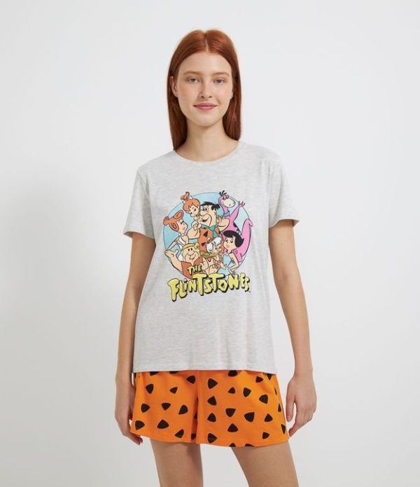 Pijama Manga Curta e Short em Algodão com Estampa Flintstones