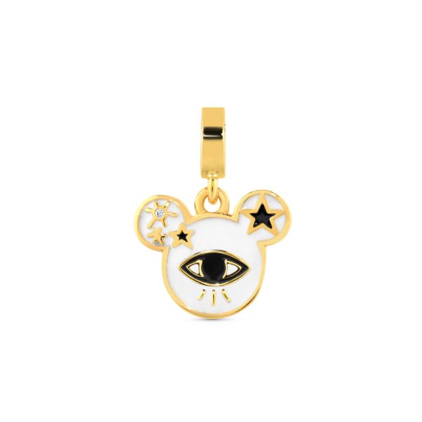 Pingente Life Disney e Ana Strumpf Mickey em Prata 925 com Banho de Ouro Amarelo 18k, Pedra Incolor e Esmalte