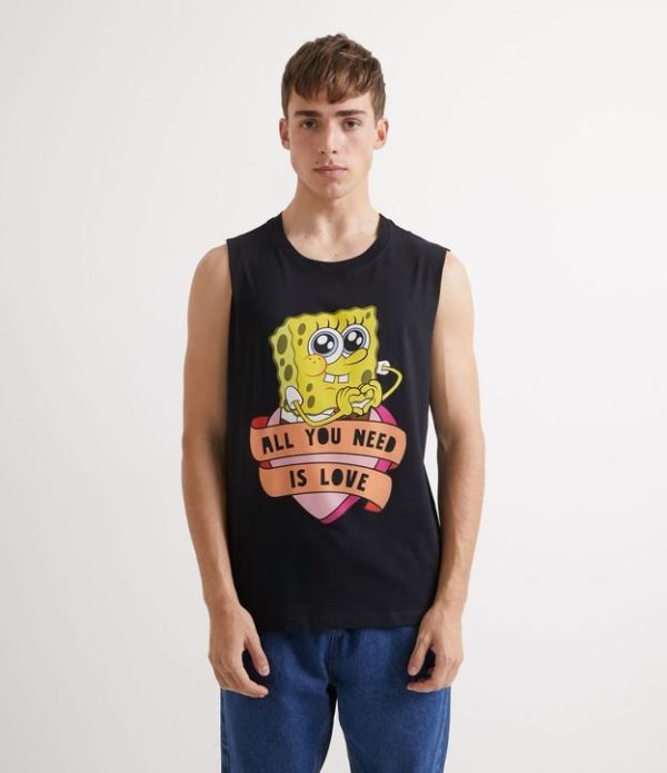 Regata em Algodão Estampa Bob Esponja All You Need is Love