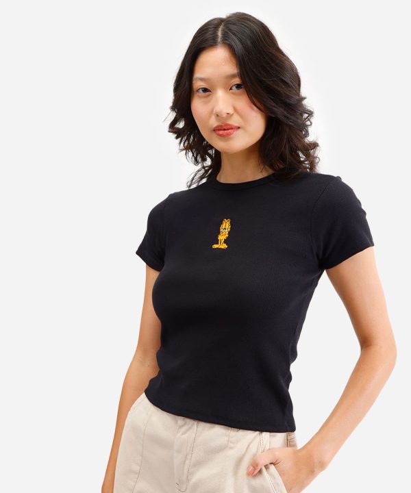 blusa feminina de algodão garfield canelada preta