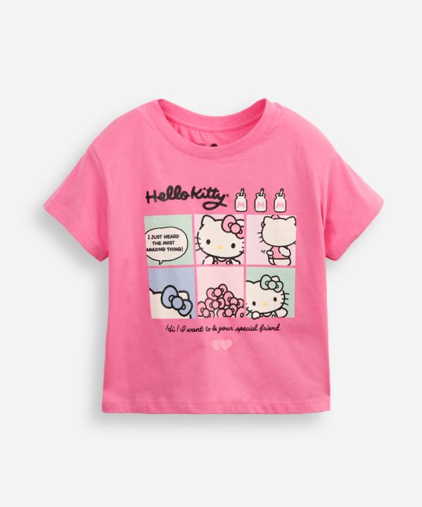 camiseta de algodão juvenil hello kitty rosa