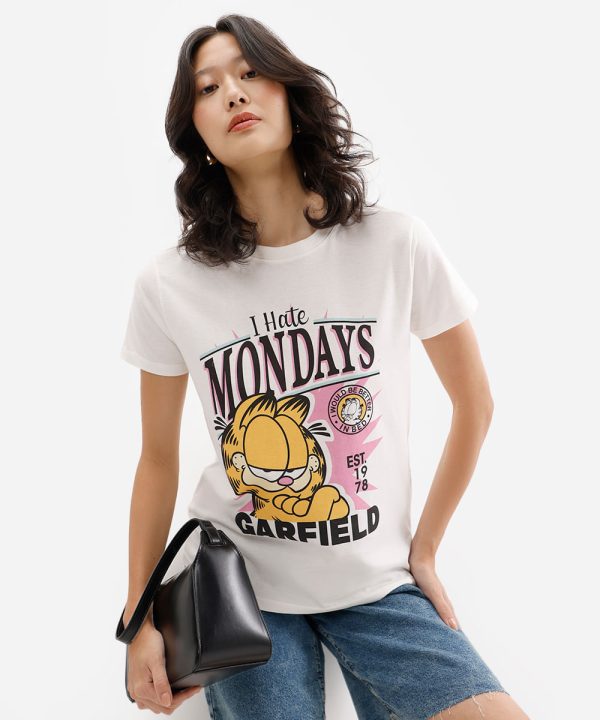 camiseta feminina de algodão garfield off white