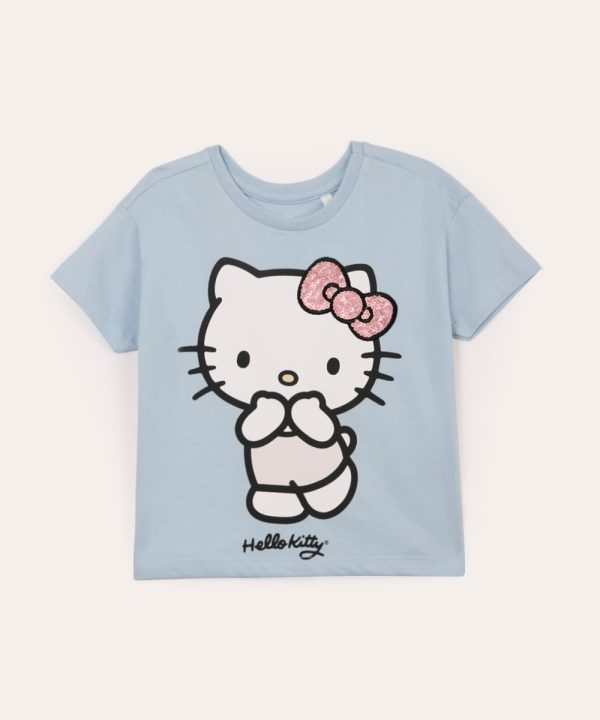 camiseta infantil de algodão hello kitty com paetê azul
