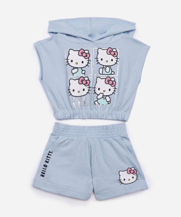 conjunto infantil curto com capuz hello kitty azul