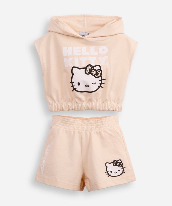 conjunto infantil curto com capuz hello kitty bege