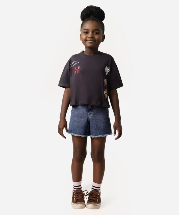 cropped juvenil de algodão hello kitty cinza
