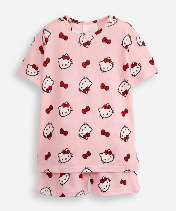 pijama curto infantil hello kitty rosa