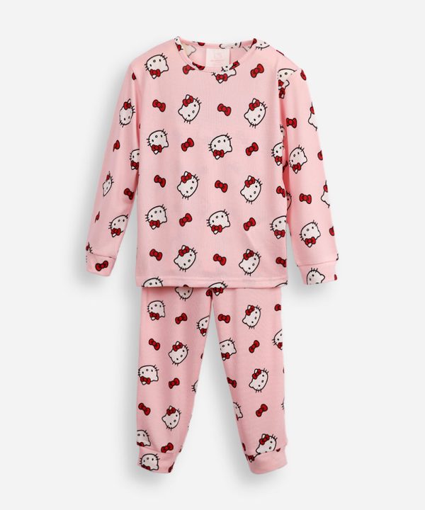 pijama longo infantil hello kitty rosa