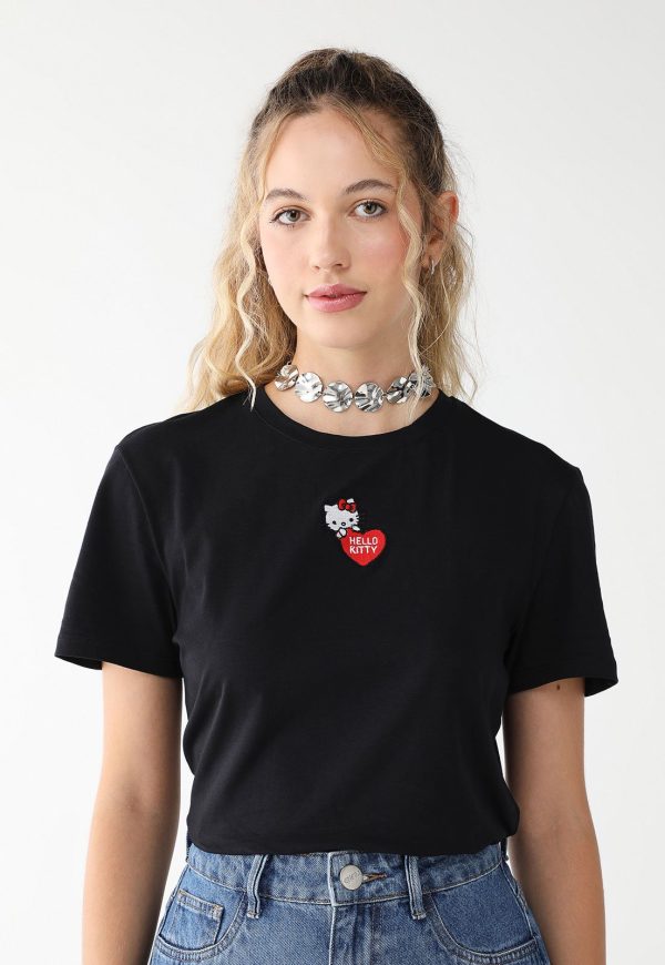 Camiseta My Favorite Things Com Bordado Hello Kitty Preta