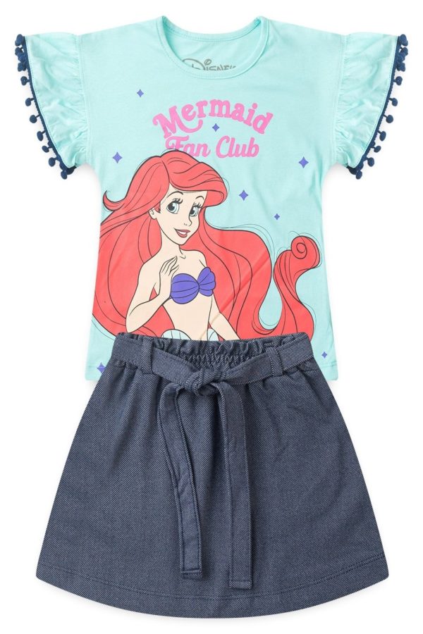 Infantil - Conjunto Disney Feminino Blusa e Saia Pequena Sereia Ariel