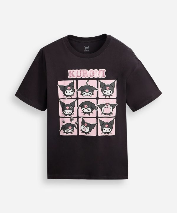 camiseta oversized infantil manga curta hello kitty kuromi cinza